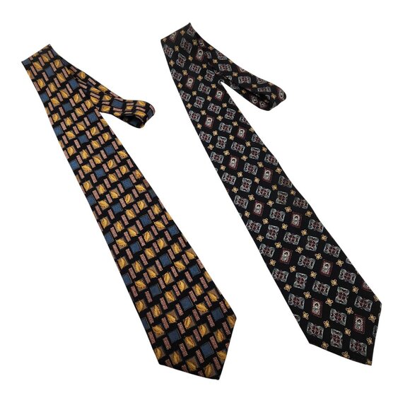 Ralph Lauren Chaps Tie Lot of 2 Men’s Classic Red Blue Geometric 100% Silk USA - Picture 1 of 9